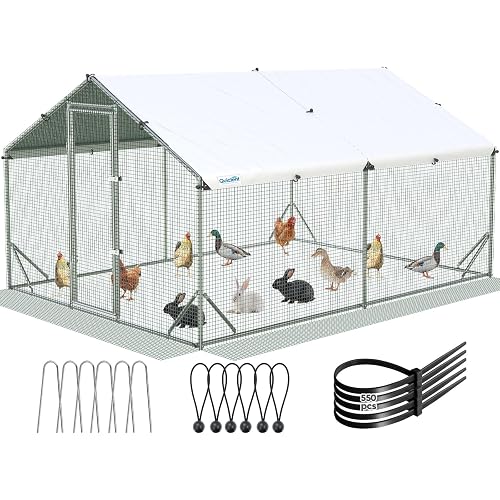 Quictent Large Metal Chicken Coop Run for 20+ Poultry with Side Hardware Cloth & Waterproof Cover, Advanced Series Outdoor Walk-in Cage Hen Duck Rabbit Dog Pen Yard Farm House, 12x9x6.6FT