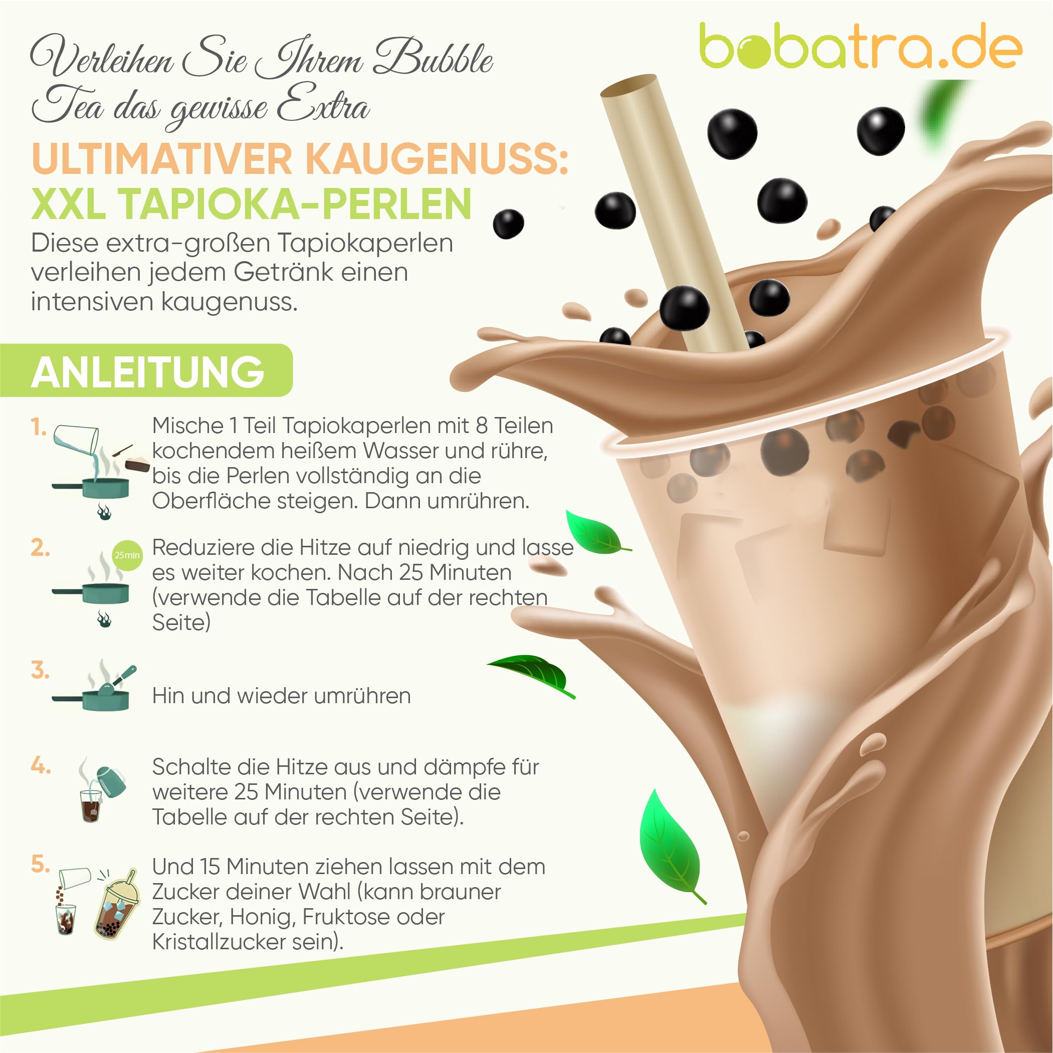 bobatra.de - Premium Bosmos Black XXL Tapioka Perlen für Bubble Tea Tapioka Original aus Taiwan 3 kg Tapioka