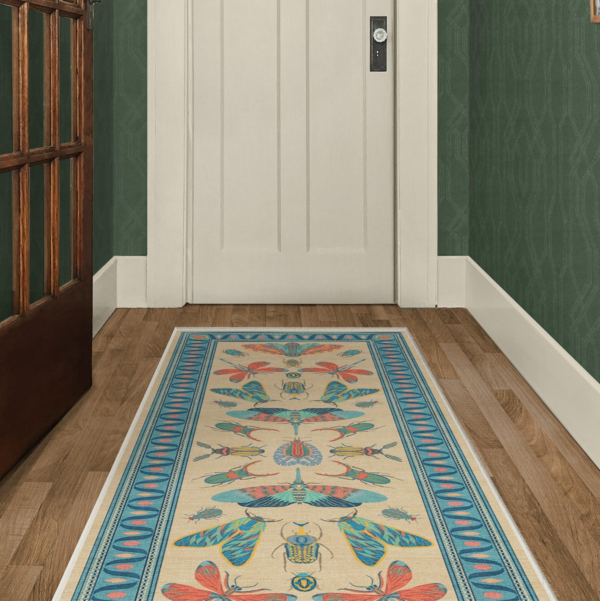 RUGGABLE Washable 2x10 Runner Rug, Flutterby Multicolor, Premium Modern Rugs for Hallway, Kitchen, Entryway, Living Room, Bedroom, Office with Gripper Non Slip Pad, Iris Apfel