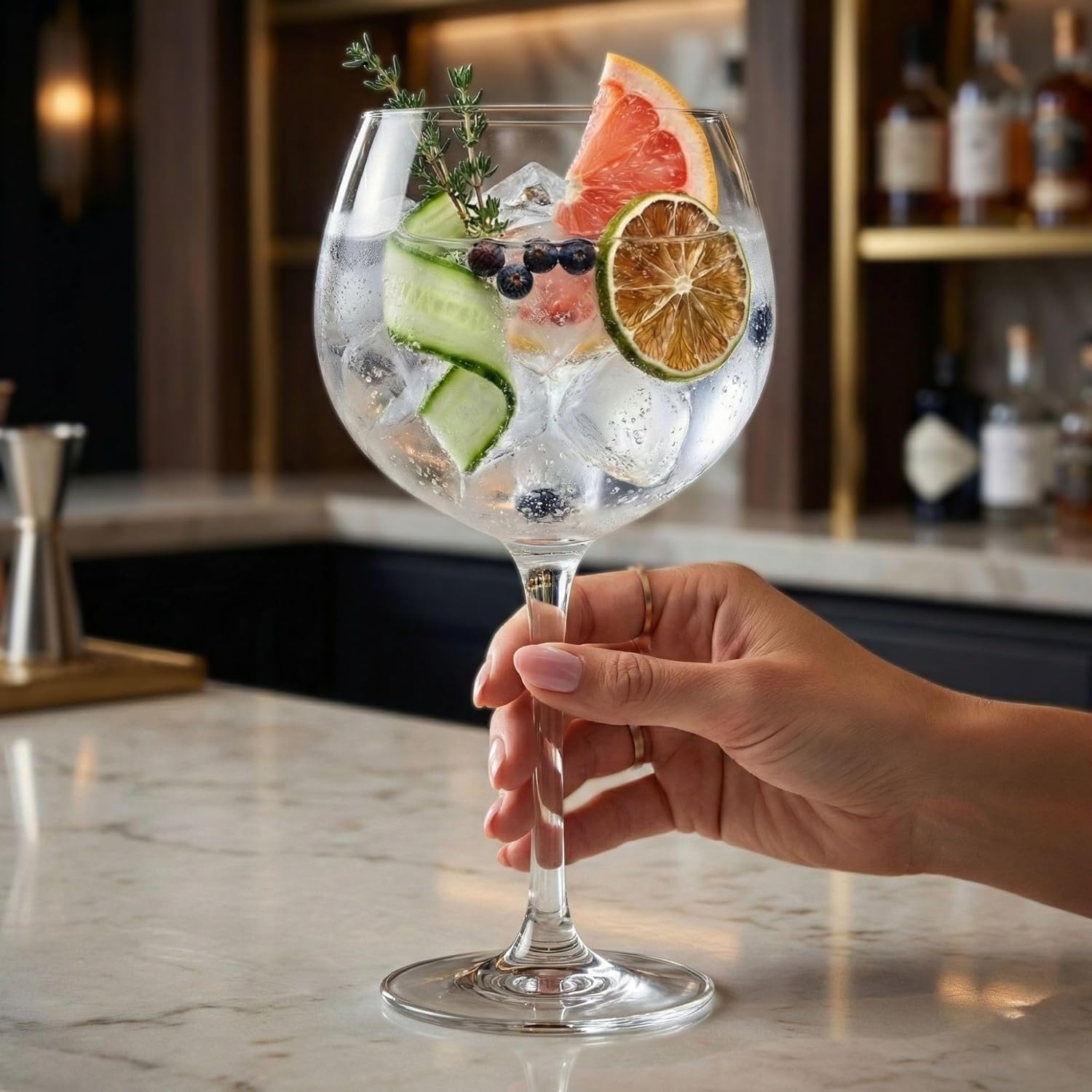 Restaurantware-Voglia Nude 20 Ounce Gin Balloon Glasses, Set Of 6 Crystal Red Wine Glasses - Laser-Cut Rim, Dishwasher-Safe, Fine-Blown Crystal Large Glass, For White or Red Wines or Sangria