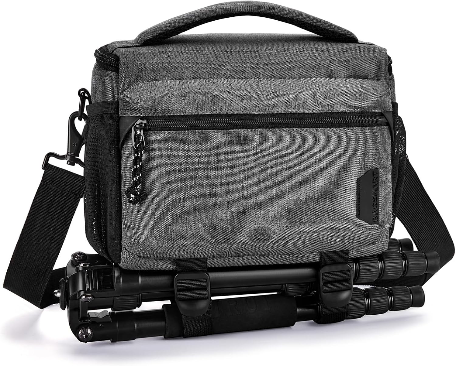 BAGSMART Small Camera Sling Bag for Photographers, Compact Camera Shoulder Bags for DSLR/SLR/Mirrorless Cameras, Waterproof Crossbody Camera Case with Tripod Holder, Grey