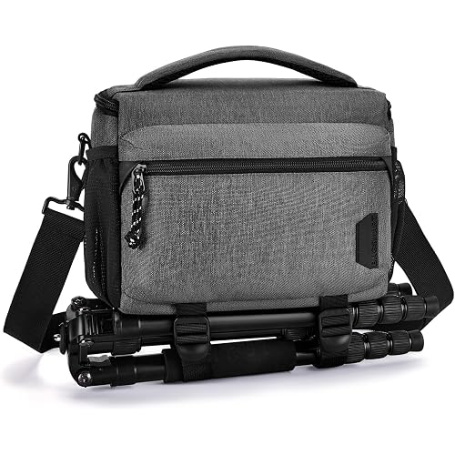 BAGSMART Small Camera Sling Bag for Photographers, Compact Camera Shoulder Bags for DSLR/SLR/Mirrorless Cameras, Waterproof Crossbody Camera Case with Tripod Holder, Grey
