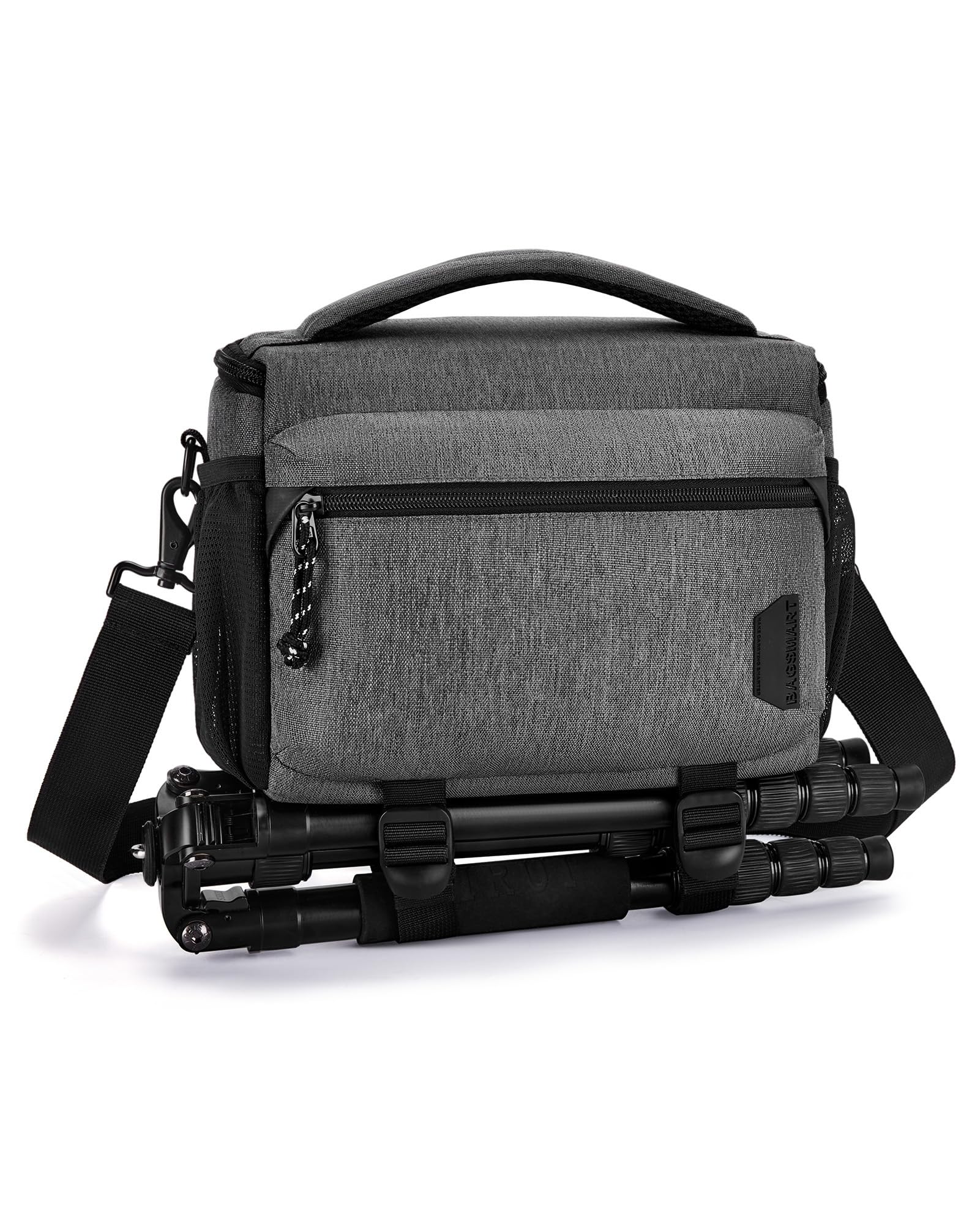BAGSMART Small Camera Bag for Photographer Compact Camera Shoulder Bag for DSLR SLR Mirrorless Camera Waterproof Crossbody Camera Case with Tripod Holder Gray, gray, M, camera bag