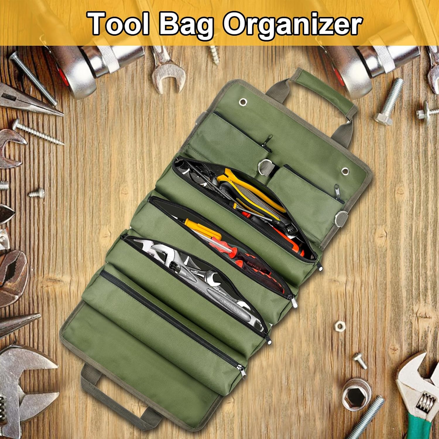 Tool Bag Organizer Roll Up: Gifts for Men Dad Valentines Day Gifts for Him Boyfriend Husband Birthday Portable Motorcycle Tool Box Woodworking Gift for Mechanic Craftsman Electrician Rollup Toolbag - Image 6