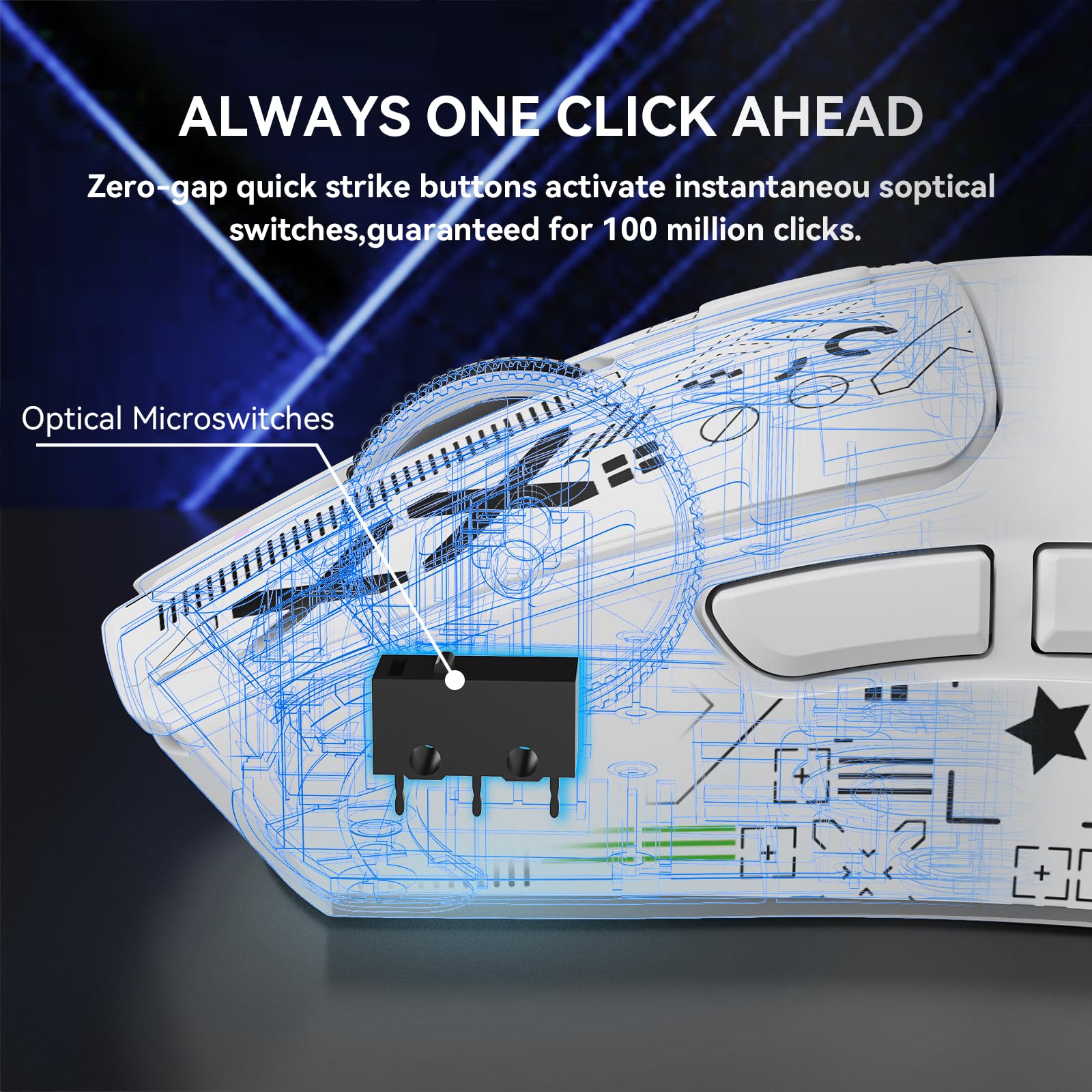 MAMBASNAKE x Attack Shark X1 Souris Gaming Légère avec Station de Charge, 49g Ultra-légère, Mice de Office Filaire/sans Fil BT/2,4G avec Grip Tape, Capteur PixArt PAW3395 Pro 40K PPP, PC/Mac - Blanc