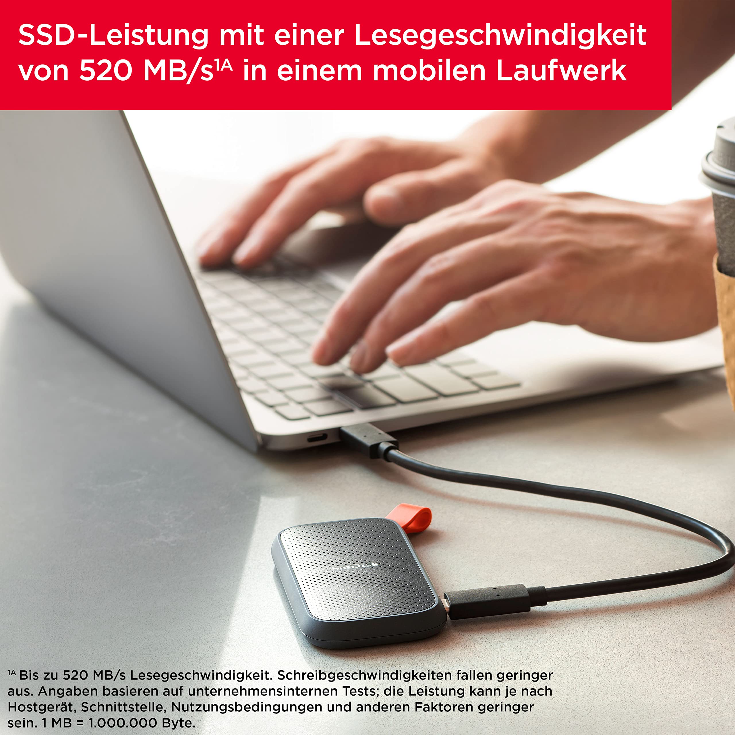 SanDisk Portable SSD 480GB, up to 520MB/s read speed, Festkörper-Laufwerk