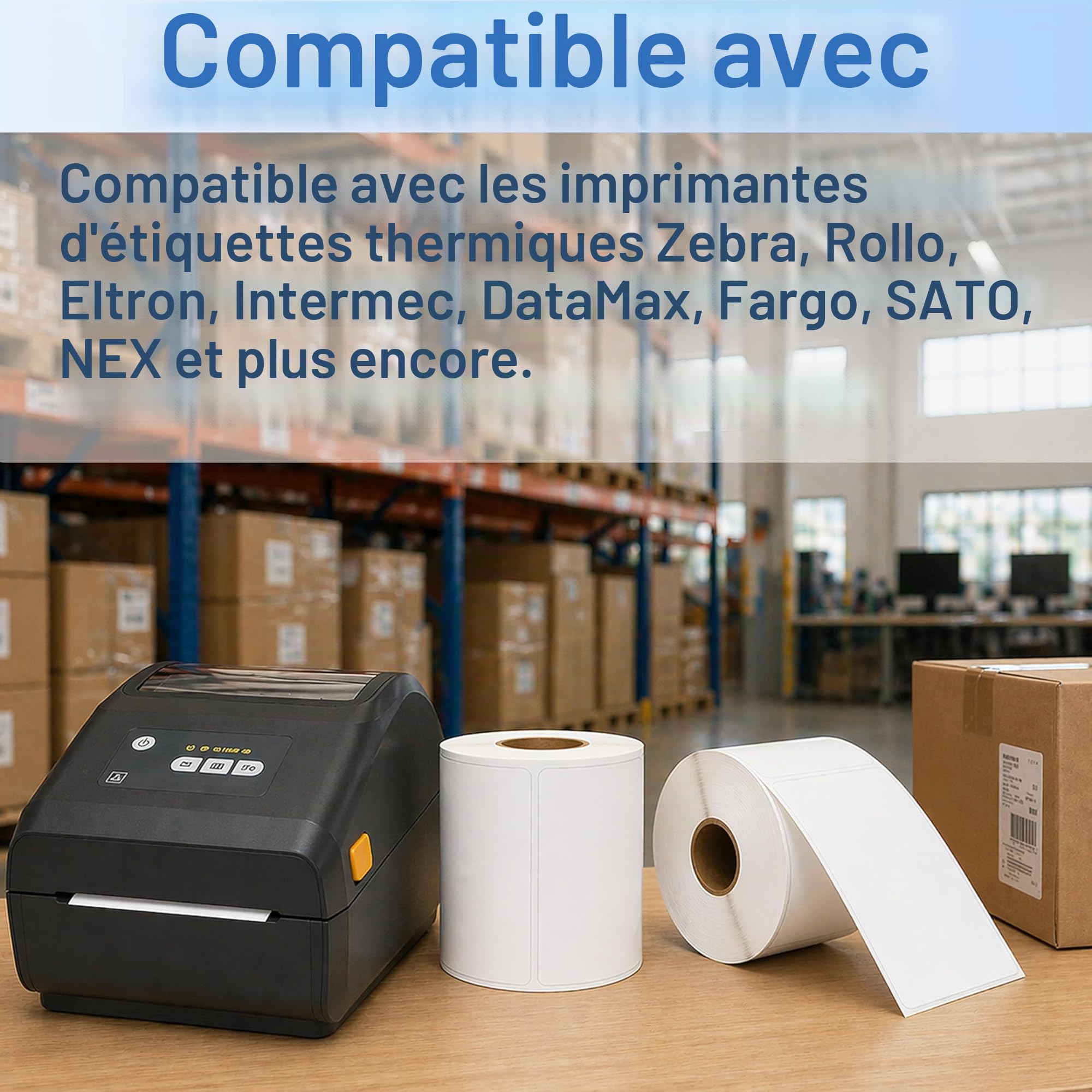 DOREE Lot de 10 rouleaux d’étiquettes d’expédition blanches 100 mm x150 mm, 300 étiquettes/rouleau, mandrin 25 mm, compatibles Zebra GK420D/GX420D,GK420T/GX420T, ZD500R,ZD620, ZT230, ZT410.