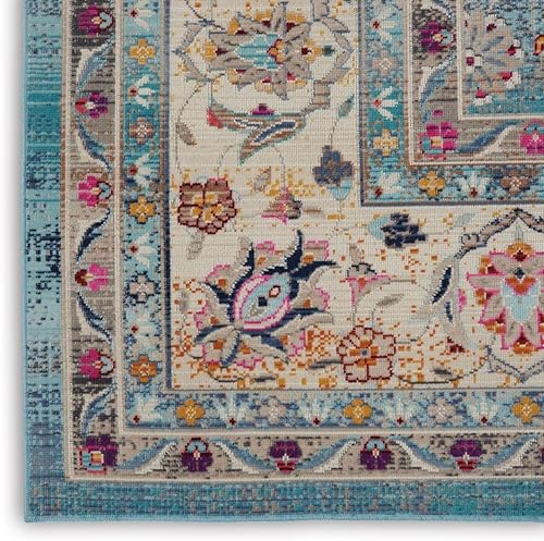 Miniatura 5 de Nourison Vintage Kashan - Alfombra tradicional azul de 7 pies 10 pulgadas x 9 pies 10 pulgadas, fácil de limpiar, no se desprende, para dormitorio,