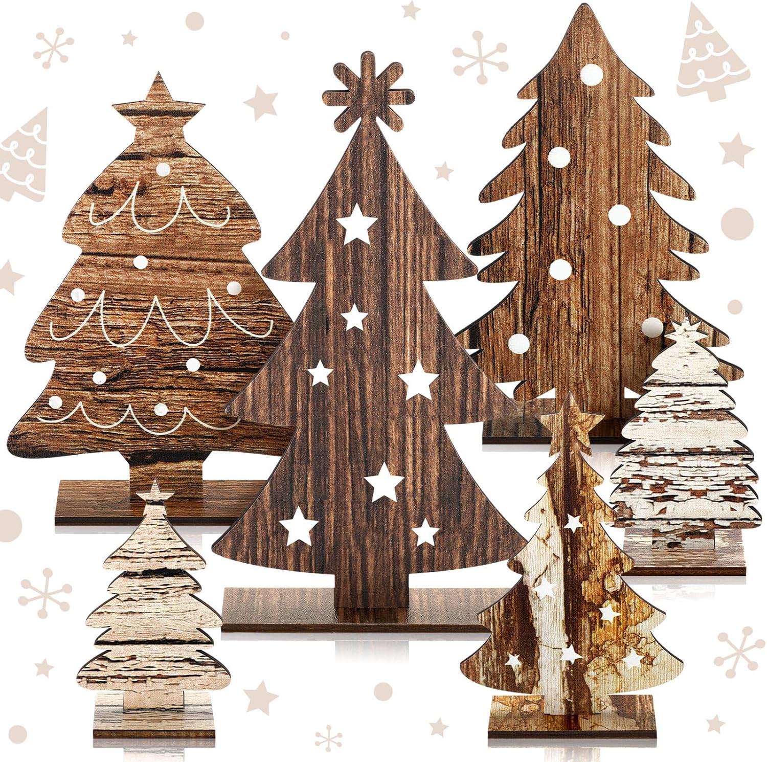 Cinnvoice 6 Pcs Wooden Christmas Trees Tabletop Decor Rustic Wood Christmas Trees Xmas Centerpieces Table Wooden Signs Farmhouse Table Home Decor for Home Office Farmhouse (Classic)