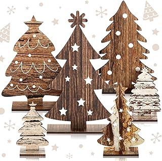 6 Pcs Wooden Christmas Trees Tabletop Decor Rustic Wood Christmas Trees Xmas Centerpieces Table Wooden Signs Farmhouse Table Home Decor for Home Office Farmhouse (Classic)
