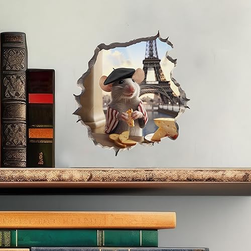 Miniatura 2 de Calcomanía de pared 3D con agujero de ratón de la torre Eiffel francesa