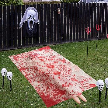 Reusable Halloween Body Bags, Halloween Hanging Corpse, Inflatable Fake Corpse Prop 4.9ft, Caution Tape - Outdoor Decorations Indoor Garden Haunted Houses Props B