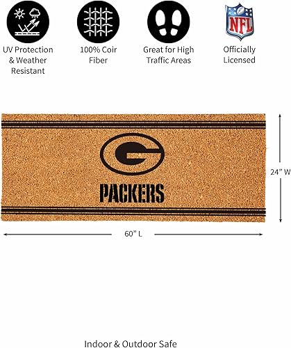Miniatura 8 de Team Sports America NFL Green Bay Packers - Tapete de entrada  28 x 16 pulgadas  Escotilla cruzada en relieve  Parte trasera antideslizante