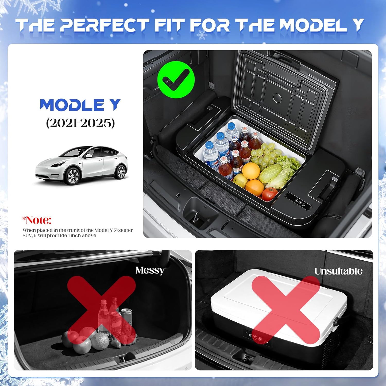 Portable Car Refrigerator for Tesla Model Y Trunk 37QT (35L), -4°F ~ 68°F, App/Touch Button Control, 28dB, Space-Saving Design, Tesla Freezer Model Y for Camping Travel Home, 12/24V DC & 120~240V AC