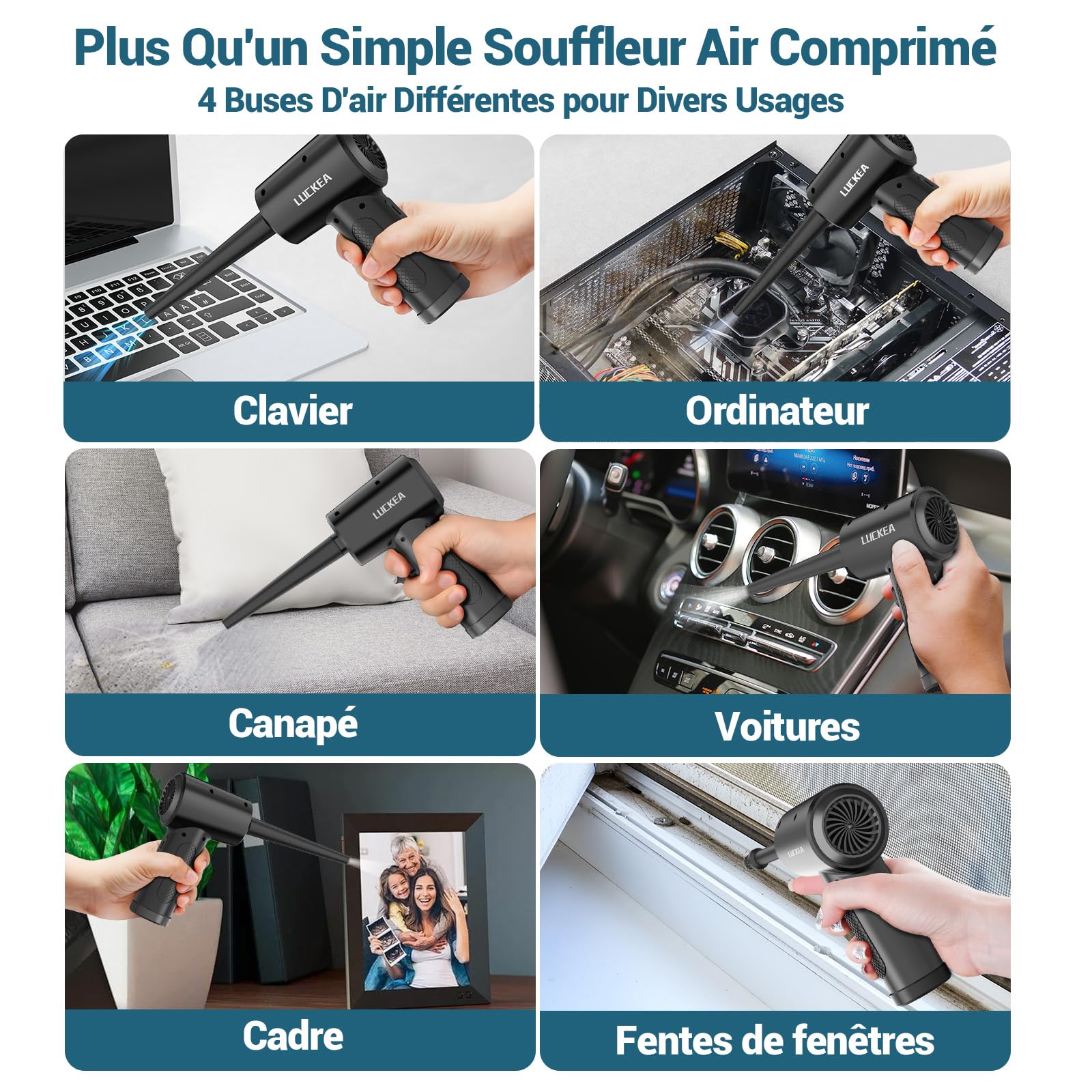 Souffleur Air Comprimé 3 Vitesses Souffleur PC - Mini Souffleur Voiture 6000 mAh Batterie avec Lumière LED, Bombe Air Sec Nettoyage PC, Air Comprimé Nettoyage Ordinateur Clavier, Air Duster