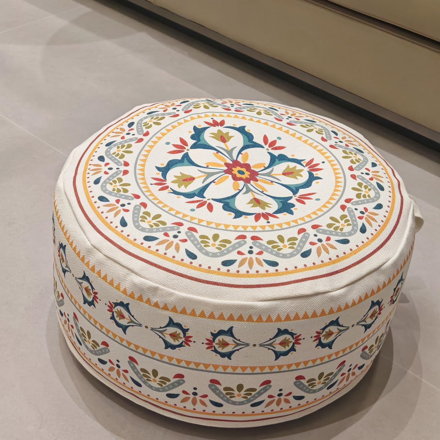 MOCOFO Round Bohemian Ottoman Pouf Cover, 18 Inch, Cotton Blend, Church Window Print, Living Room Storage Footrest, Cover Only (Little Wild)