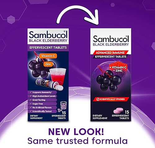 Miniatura 2 de Sambucol Comprimidos efervescentes de saúco negro con vitamina C y zinc, suplemento de apoyo inmunológico, saúco negro con zinc y vitamina C,