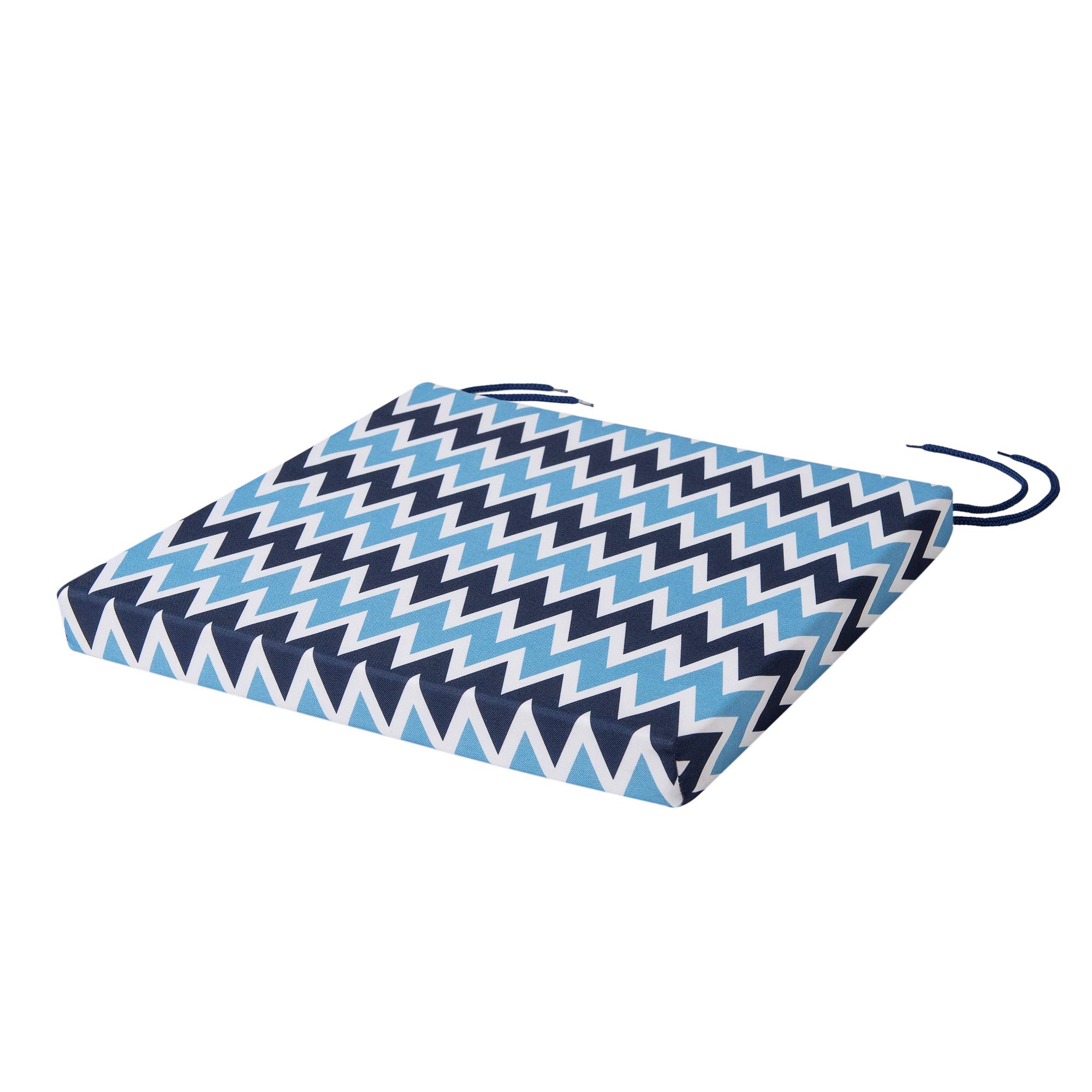 SOFTILLO Patio Chair Cushion with Seat Ties - Indoor and Outdoor Furniture Seating - Water-Resistant Polyester - Kitchen Dining, Lawn & Garden - 50x44x4cm - Zig Zag Blue — image 1