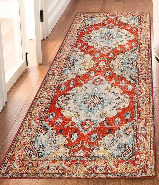 Famibay Boho Carpet Runner for Hallway Runner Rug Non Slip Bedside Runner Rug Washable Long Carpet Floor Mat Traditional Vintage Area Rug for Living Room Bedroom Kitchen Corridor