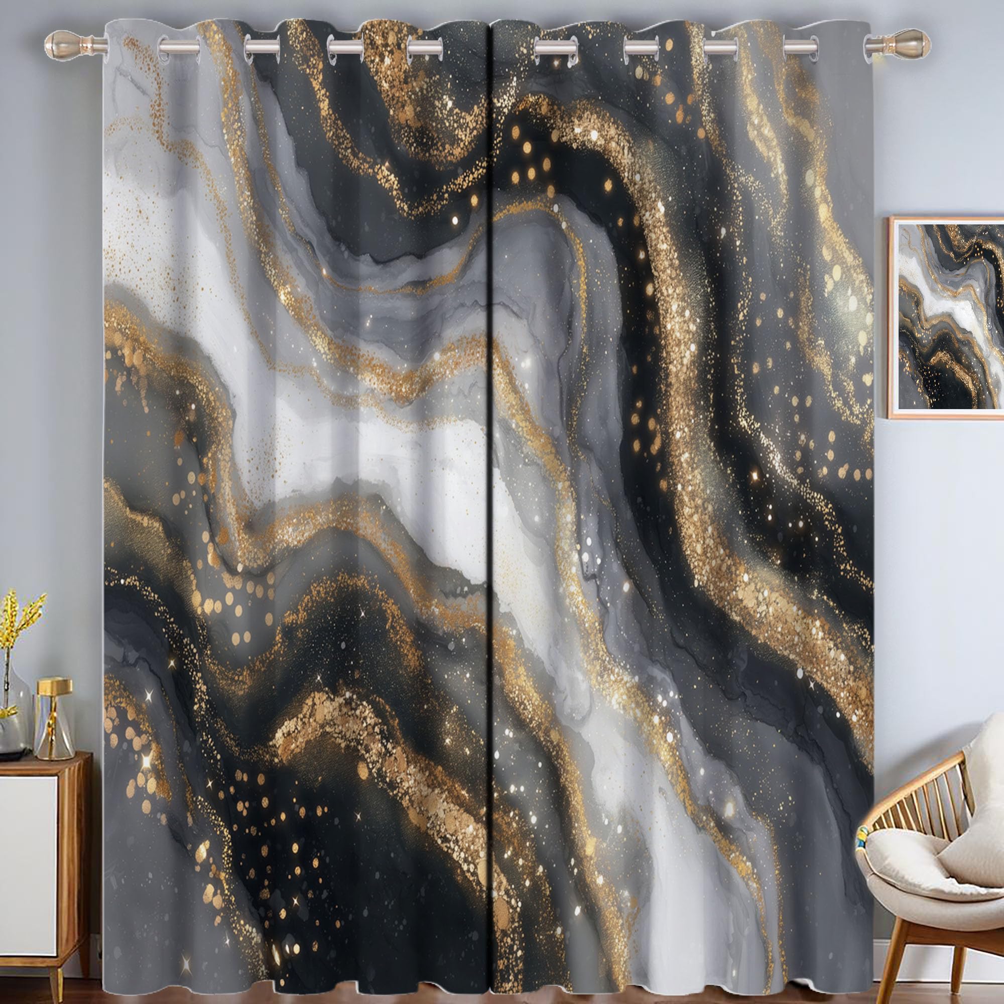 Rideaux occultants 3D marbre aquarelle, rideau isolant thermique pour décoration de fenêtre