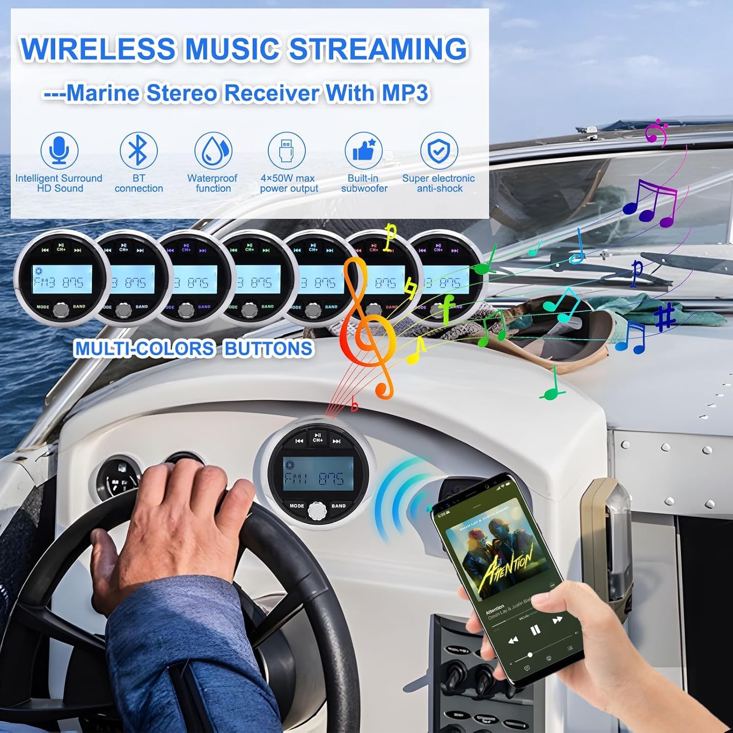 Geloo Radio Nautica per Barca MP3 Lettore Marine Stereo Marina FM/AM Radio Player Impermeabile Veicoli di Ingegneria per Barca Yacht Barche LKW Camper