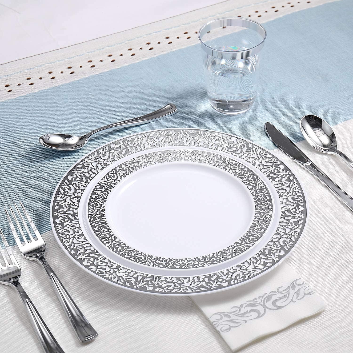 320 Silver Plastic Silverware Set- Silver Plastic Cutlery Set - Disposable Silverware Set - Flatware Set - 160 Plastic Silver Forks - 80 Plastic Silver Spoons -80 Plastic Silver Knives (Silver)