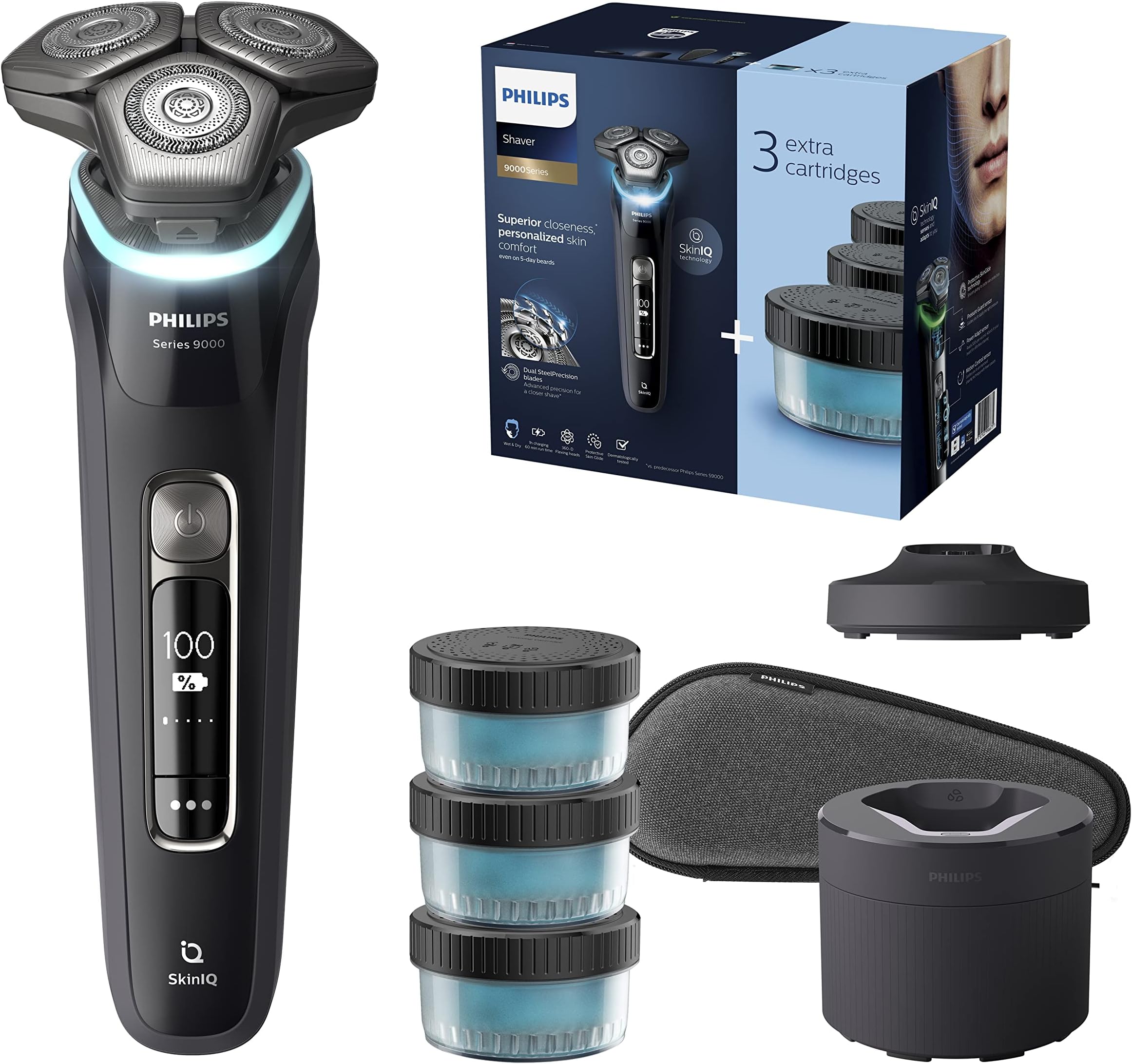 Shaver Series 9000 Wet and Dry Electric Shaver for Men with SkinIQ (Model S9986/63), Black