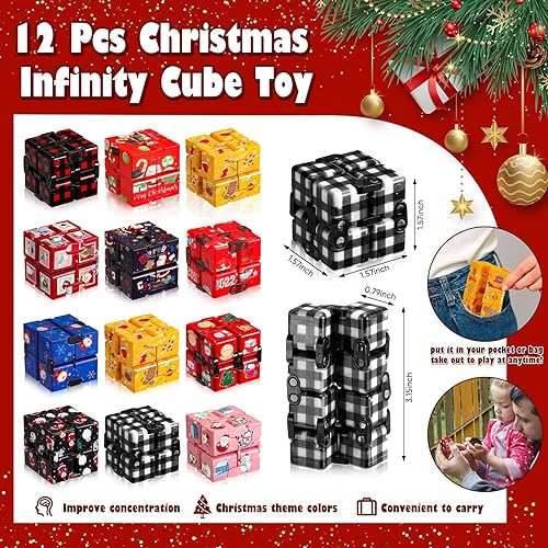 Miniatura 2 de 12 piezas de cubo infinito de Navidad, juguete para aliviar el estrés y la ansiedad, relleno de calcetines de Navidad, bolsas de regalo, cubo de