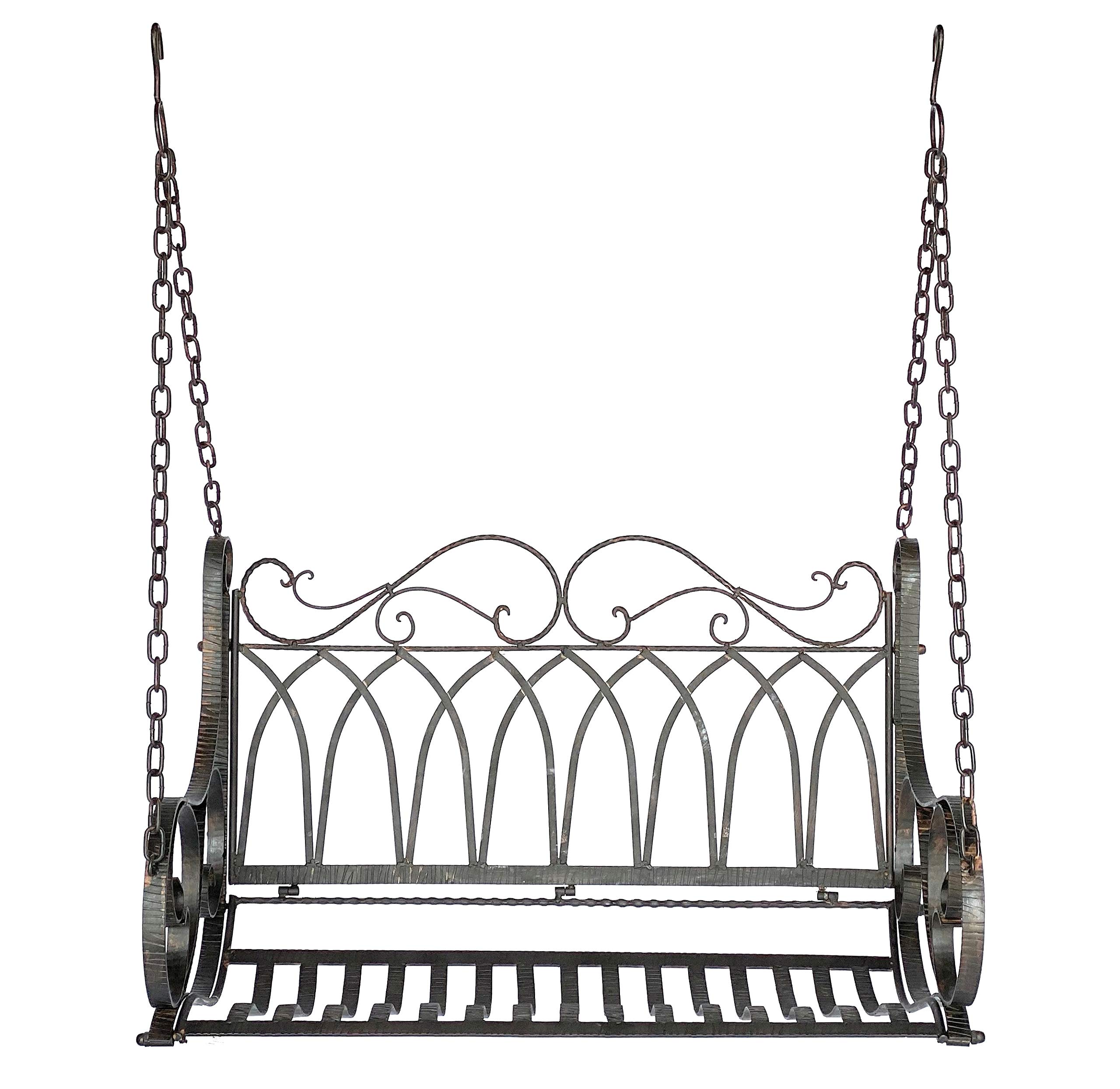 DanDiBo Banco colgante de metal marrón resistente a la intemperie, columpio con cadenas, 18688, 2 plazas, banco de jardín
