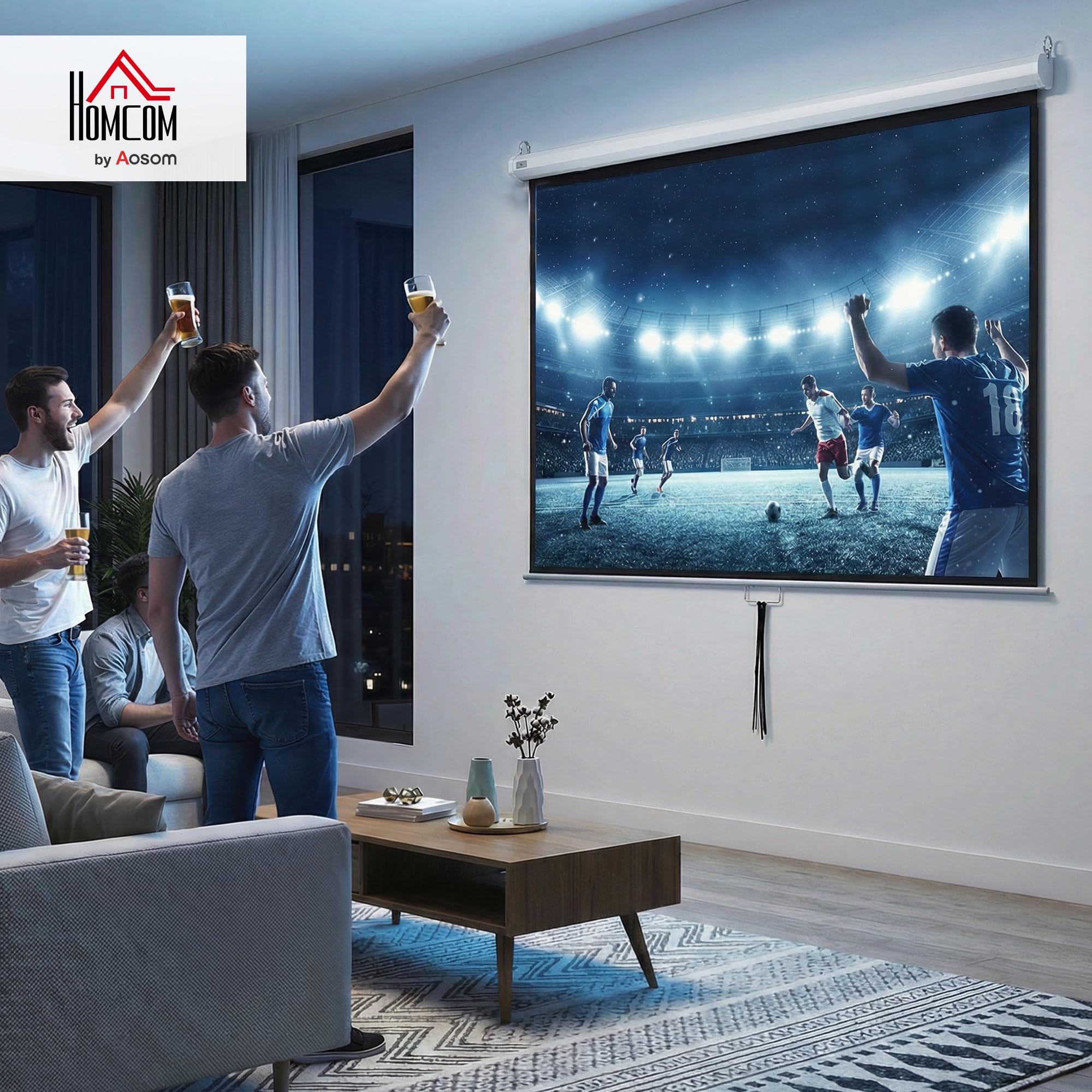HOMCOM Telo Proiettore da 100 Pollici 4K HD Formato 4:3/16:9, Altezza Regolabile Manuale, Schermo Proiettore, Grandangolo di 160 Gradi, Telo Videoproiettore per Casa, Home, Cinema, Ufficio, Bianco