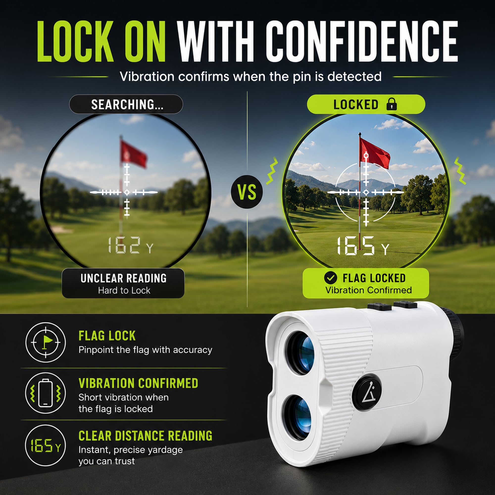 Lunai Télémètre de golf avec pente | Télémètre laser de classe 1 | Batterie rechargeable 600 mAh avec Type-C | Localisateur de mètres léger pour la pratique du golf et les tournois
