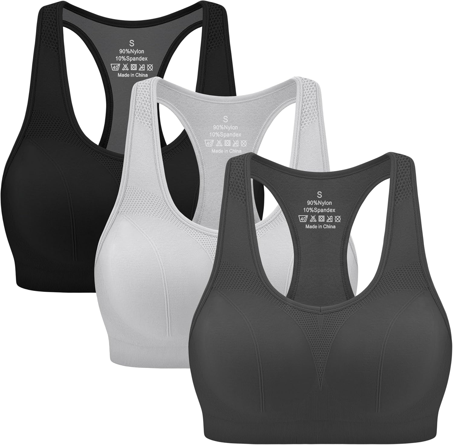 MIRITY Women Racerback Sports Bras - High Impact Workout Gym Activewear Bra Pack of 3