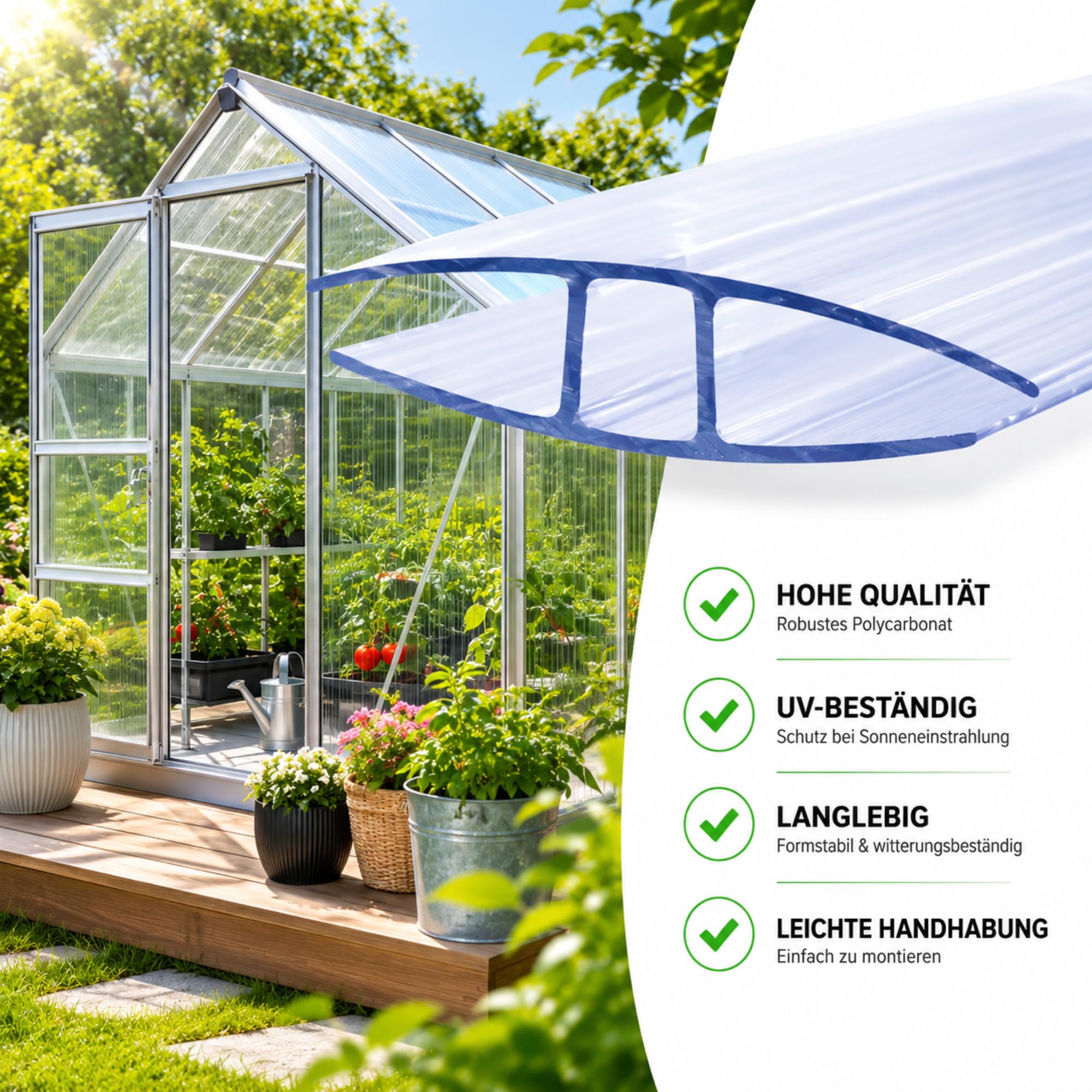 Pannello alveolare in policarbonato, piastra cava, per giardino, serra e modellismo, resistente alle intemperie, traslucido, 60,5 x 121 cm, (connettore: 4,5 mm)