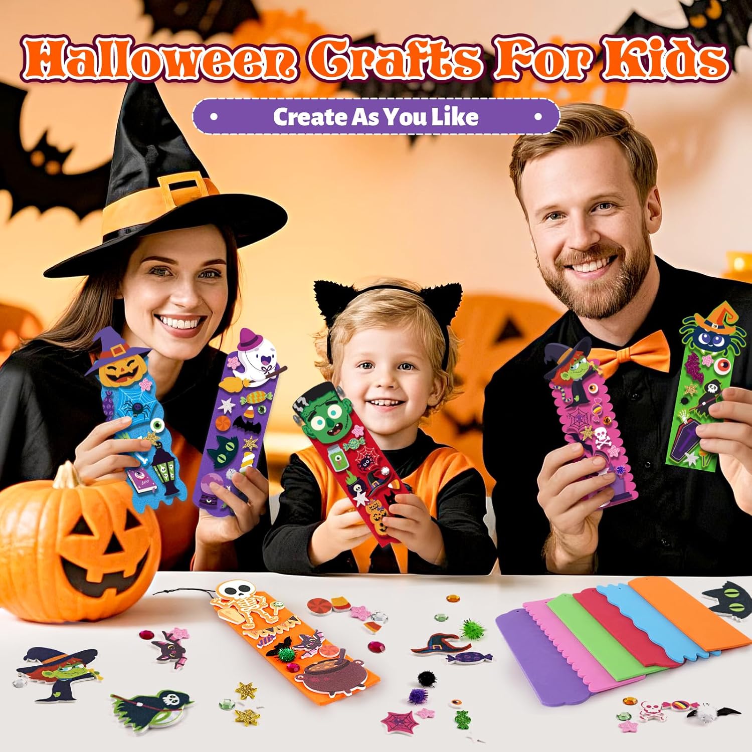 Halloween Crafts for Kids, 24 Sets Foam DIY Bookmarks Craft Kit for Kid, Halloween Party Favors, Trick or Treat Gifts, Classroom Rewards Prizes for Kids Activity Supplies