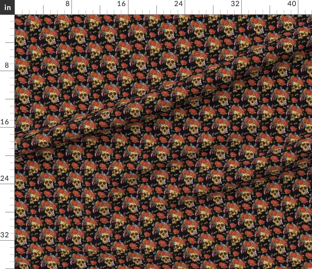 Spoonflower Fabric - Skulls Flowers Roses Moths De Day Dead Printed on Petal Signature Cotton Fabric by The Yard - Sewing Quilting Apparel Crafts Decor