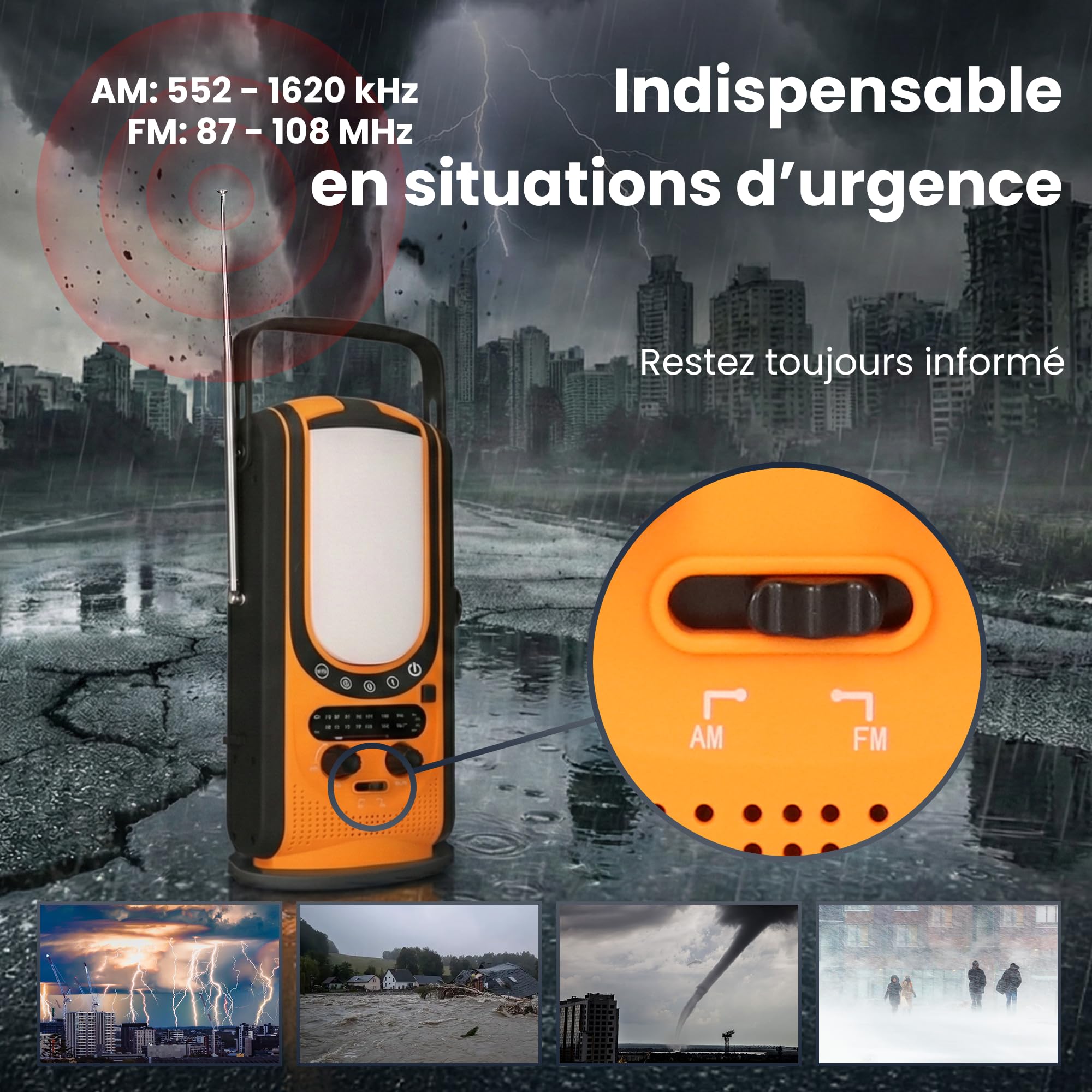 Extralnik Radio Solaire & Radio manivelle avec powerbank 6000mAh, 6 Modes de Charge, USB C, Lampe de Poche & Lampe de Lecture, Alarme SOS, équipement d'urgence, Outdoor, Camping
