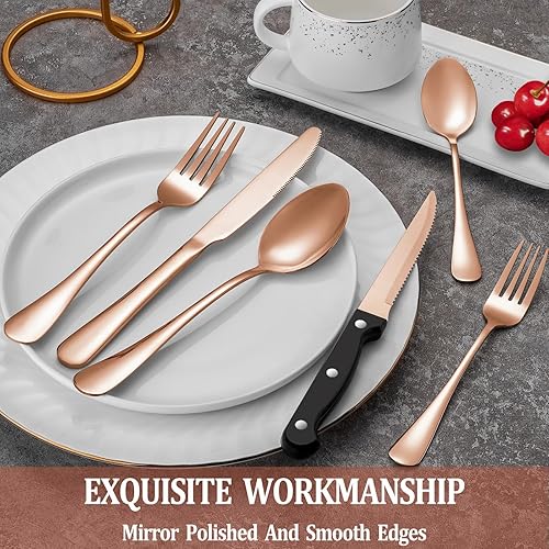 Miniatura 18 de Juego de cubiertos de 24 piezas, servicio para 4, de acero inoxidable, pulidos con espejo, juego de vajilla para comer, incluye juego de tenedor