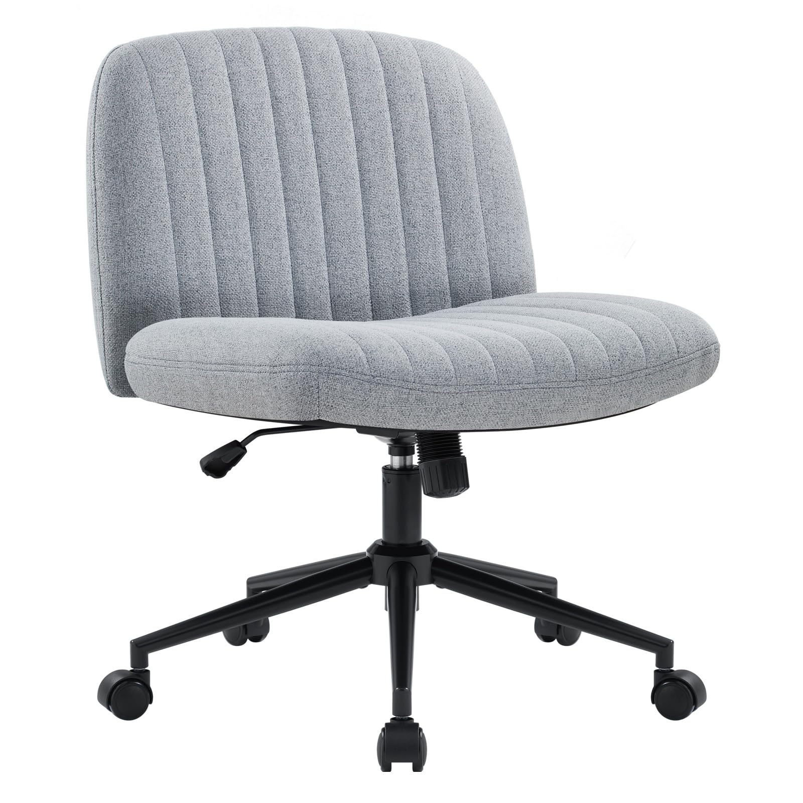 IWMH Silla de oficina sin brazos, silla de escritorio con ruedas, silla ergonómica con patas cruzadas con tela acolchada, silla de computadora de asiento ancho ajustable en altura, silla giratoria de