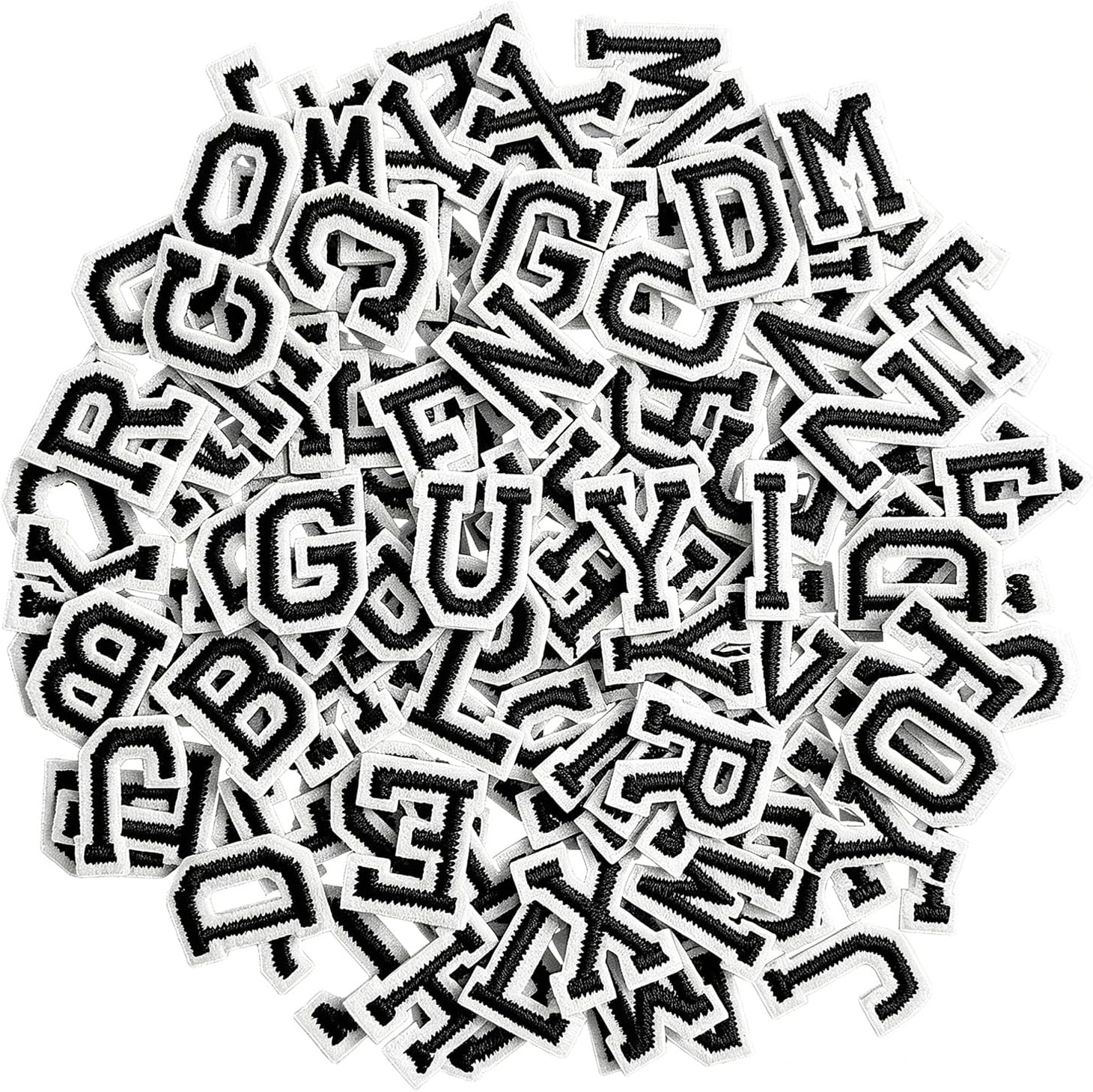 GYGYL 104 Pieces Iron on Letter Patches, Embroidered A-Z Letter Patches for Clothes, Dress, Hat, Socks, Jeans, DIY Accessories-0.7 Inch Black