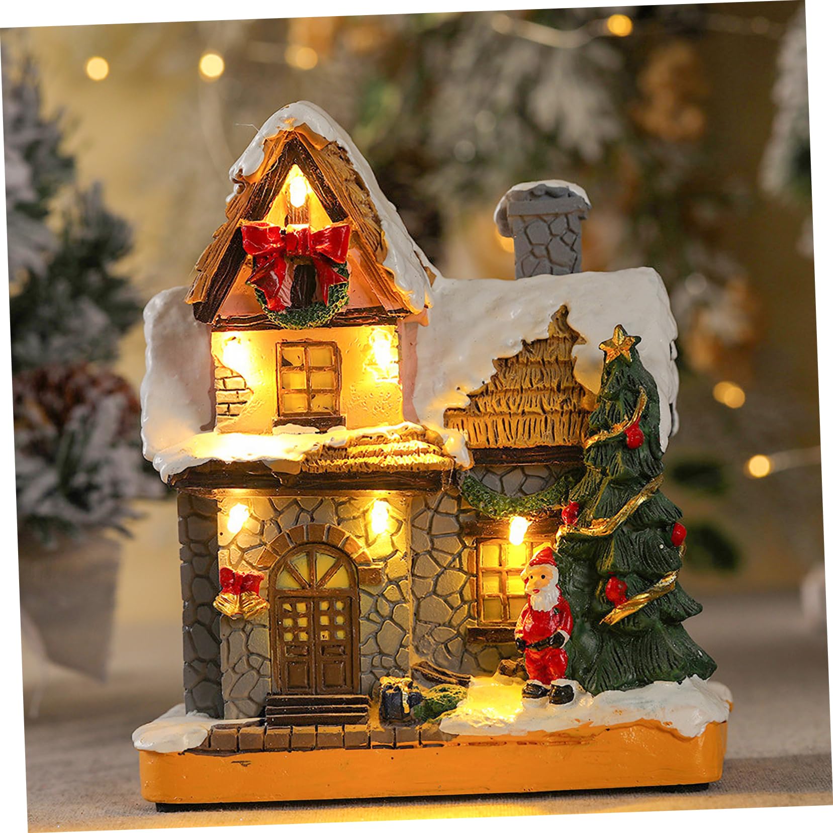 KOMBIUDA Casa Decorativa Natalizia con Pupazzo di Neve Scena in Resina Mini Casa Illuminata Decorazione Invernale per Casa E Ufficio