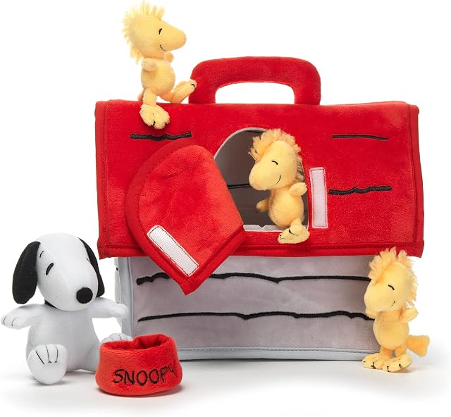 Lambs & Ivy Classic Snoopy Interactive Plush Doghouse avec 5 Jouets d'animaux farcis