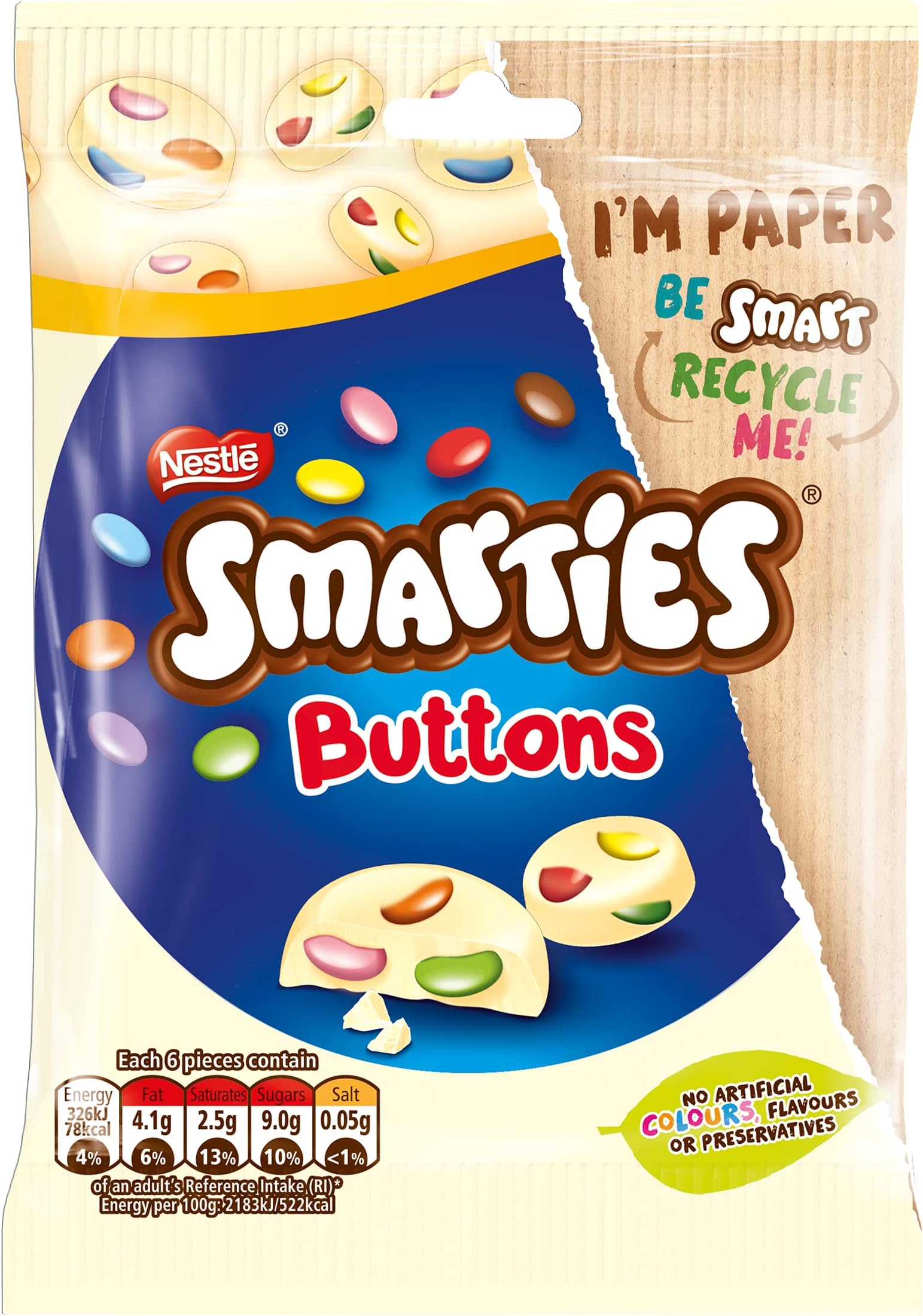 Smarties Buttons White Chocolate Sharing Pouch, 85g