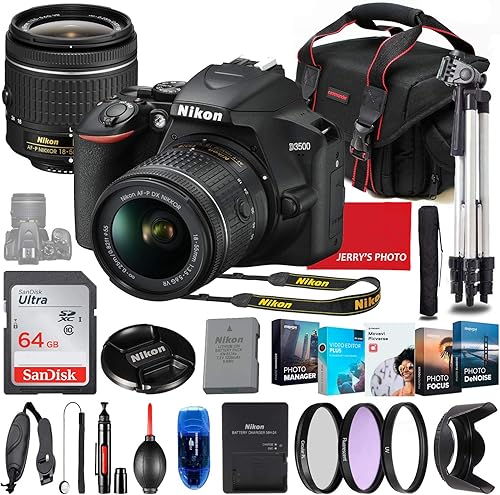 Nikon Intl. D3500 - Cámara DSLR con lente de 0.709-2.165 in + paquete de accesorios premium que incluye 64 GB de memoria, filtros, paquete de