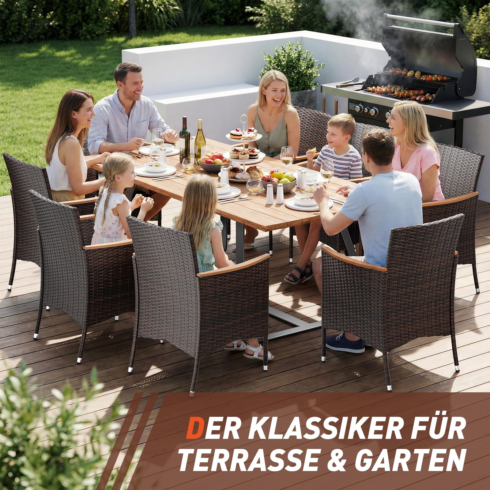 UDPATIO Gartenstühle 2er Set Rattan mit Kissen, Wetterfeste Gartenmöbel, Gartenstuhl Hochlehner für Balkon Terrasse, Outdoor Lounge Sessel, 60x59x85cm, Braun