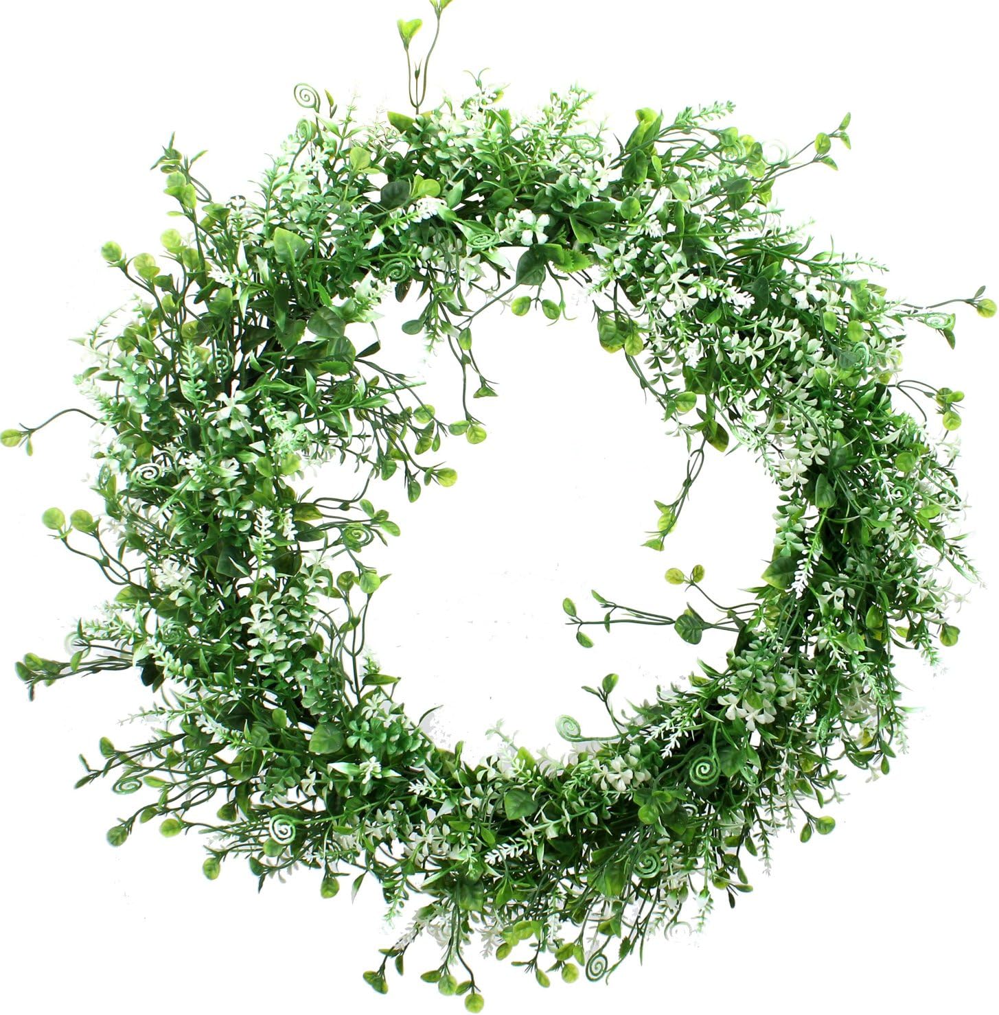 Duovlo 17.72-Inch Artificial Green Leaf Wreath Front Door Wreath Greenery Hanging Wall Window Decoration,Pack of 1 (White Green)