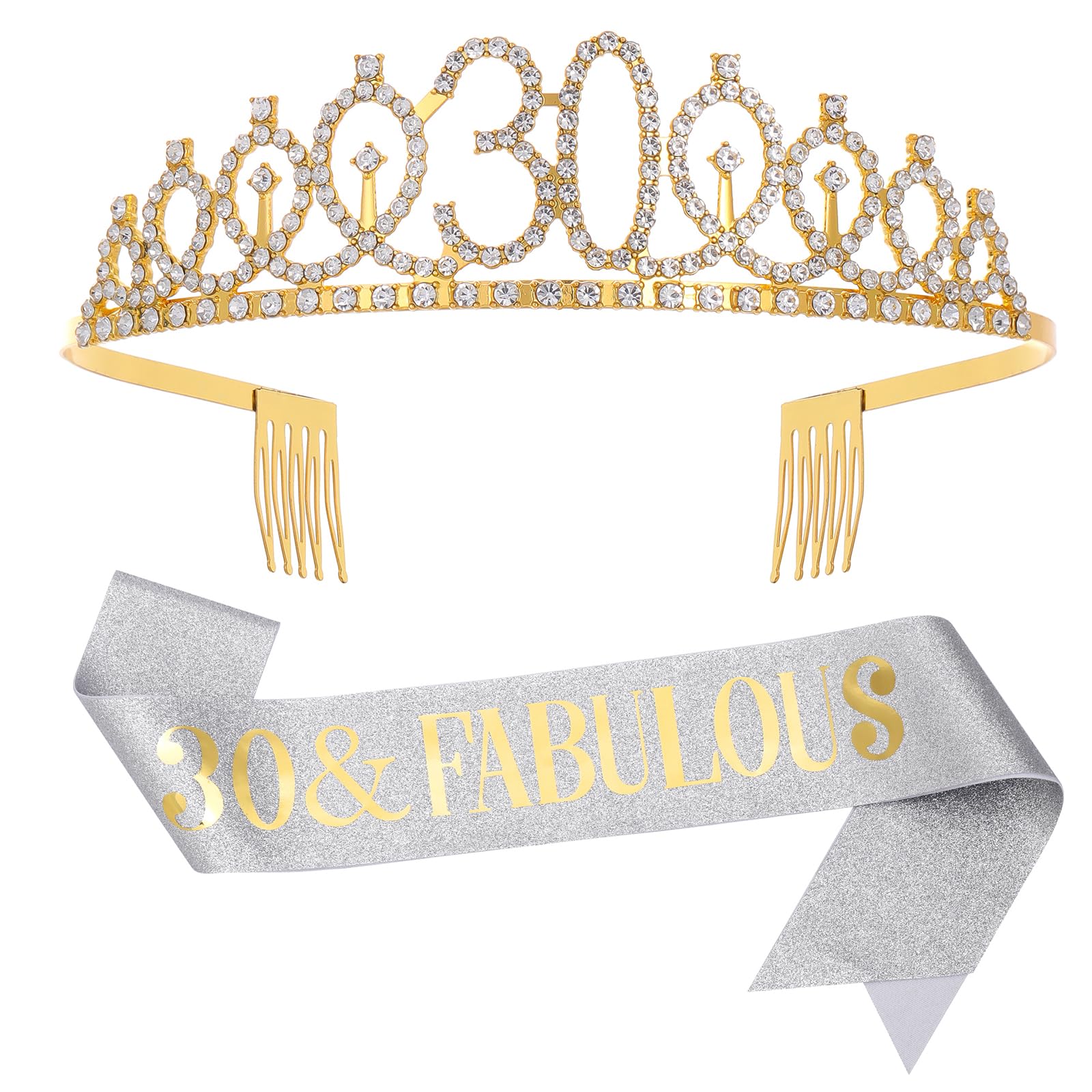 MEANT2TOBE 30. Geburtstag Set Für Frauen – Glitzer Schärpe & Strass Tiara, Premium Silber