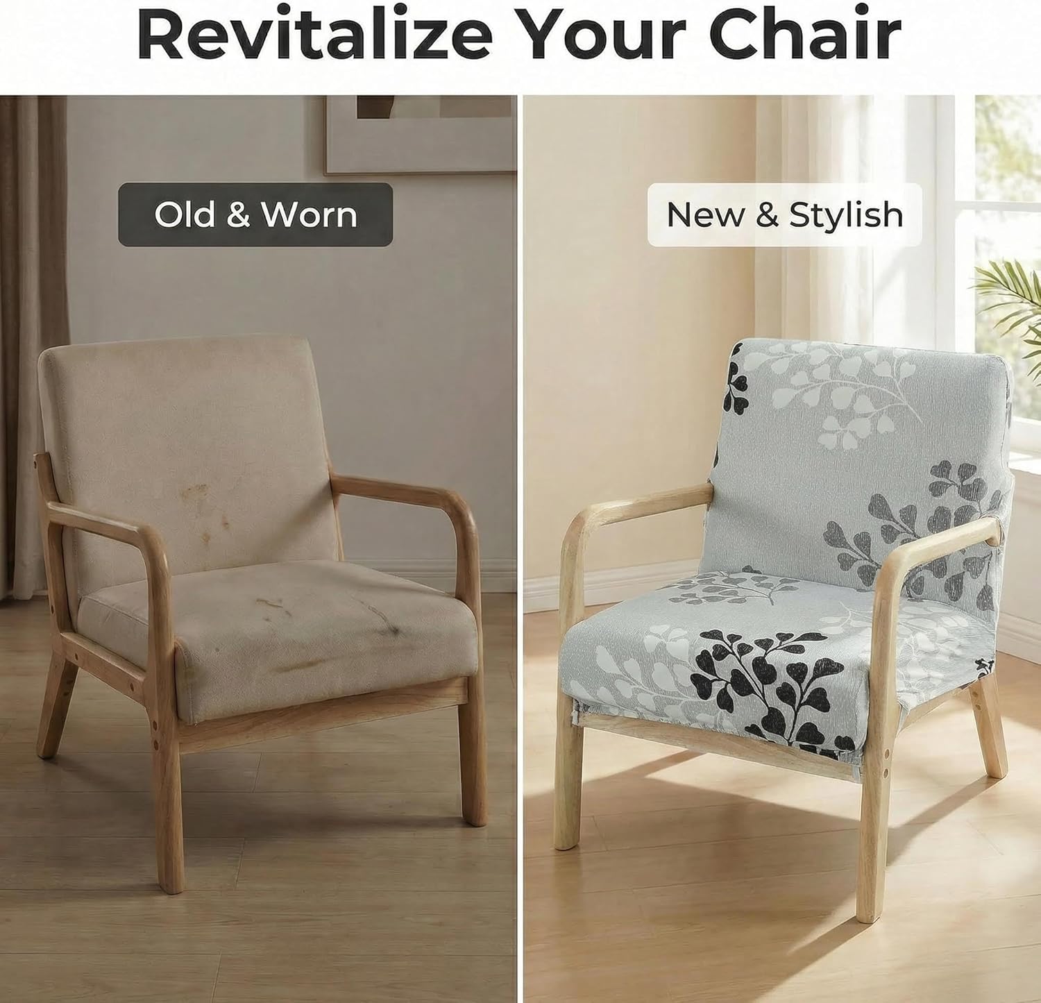Deisy Dee Printed Mid-Century Modern Chair Cover, Stretch Reading Armchair Covers, Upholstered Living Room Chair Covers (JJ)