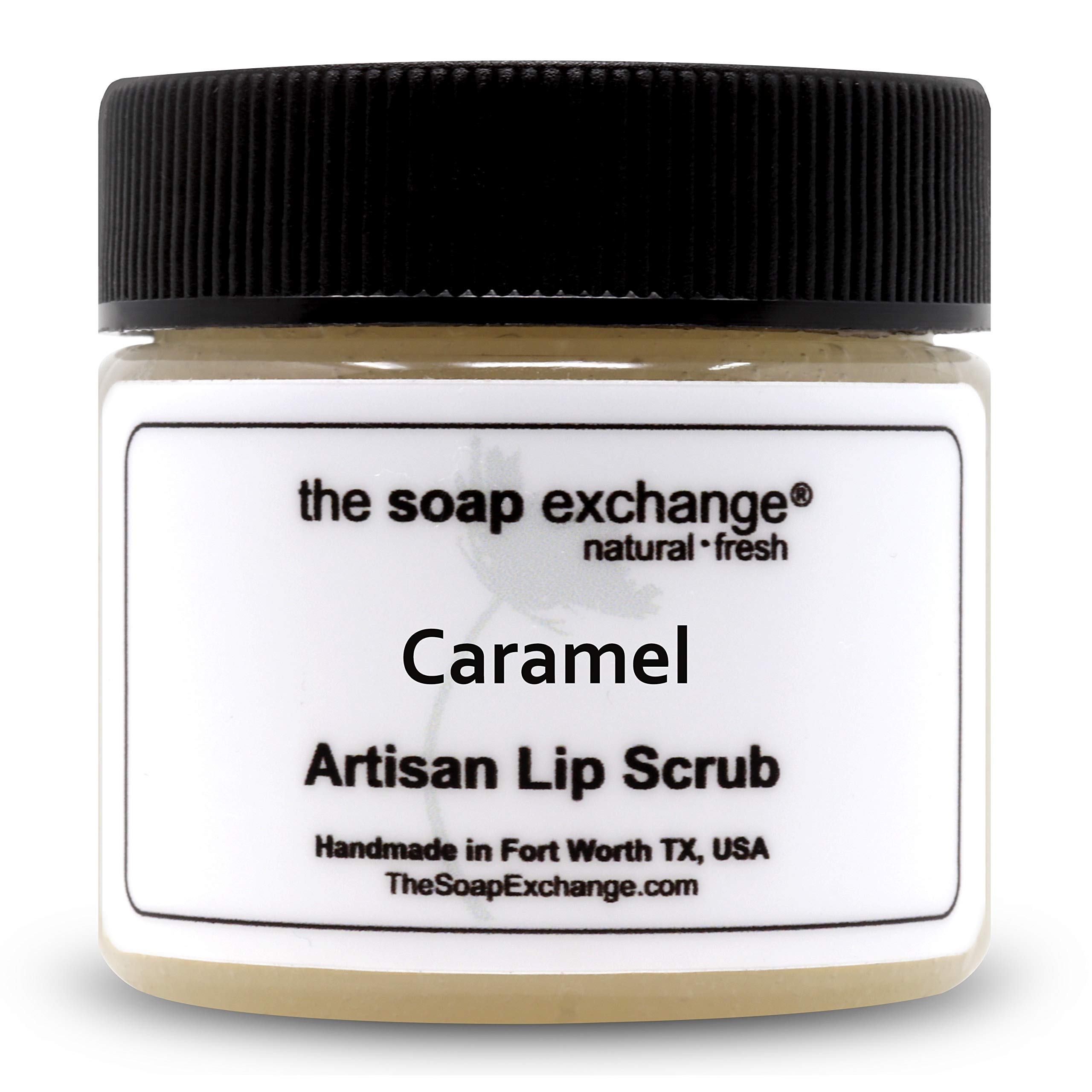 The Soap Exchange Lip Scrub - Caramel Flavor - Hand Crafted 1.5 oz / 42.5 g Natural Lip Care, Artisan Lip Treatment, Exfoliate, Hydrate, & Protect. Made in the USA.