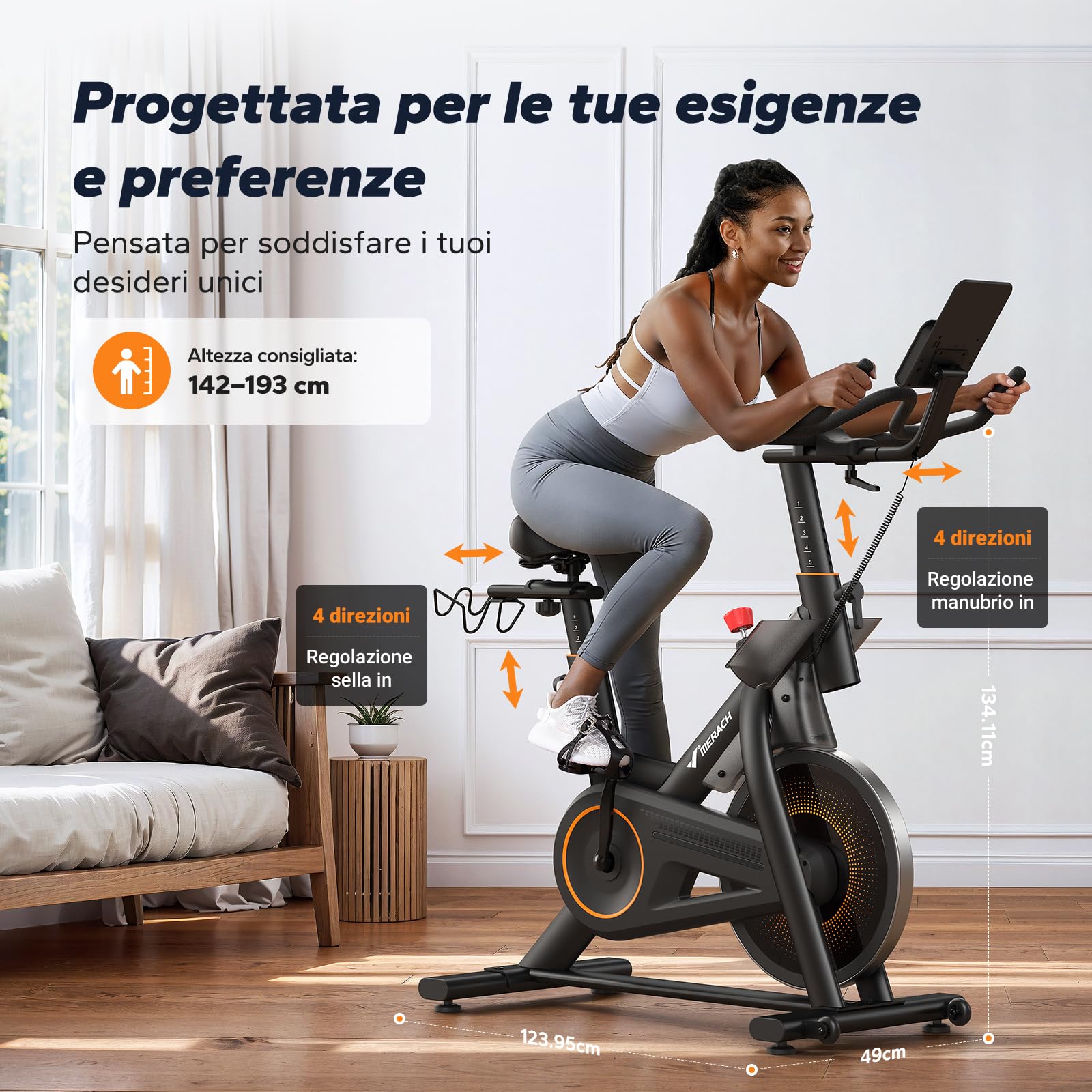 MERACH Cyclette, bicicletta con resistenza magnetica, silenziosa, con cuscino da seduta confortevole, per interni con supporto per tablet, applicazione propria, fino a 158 kg