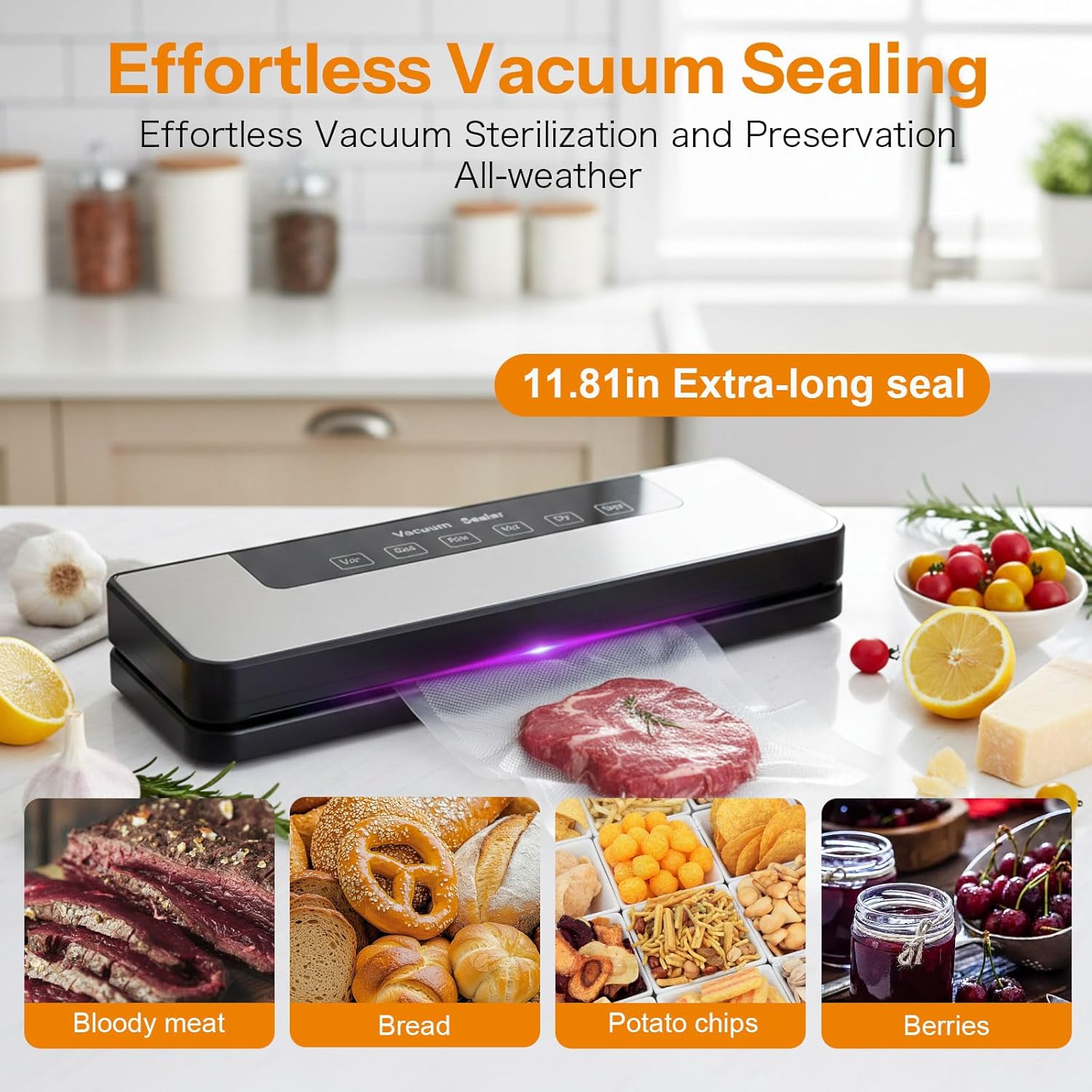 Smart Touchscreen Food Vacuum Sealer Powerful Suction, One-Touch Operation Includes 10 Food Vacuum Bags Dry, Moist, Fresh Modes Ideal for Storage, Preservation, Pickling, and More(Gray)
